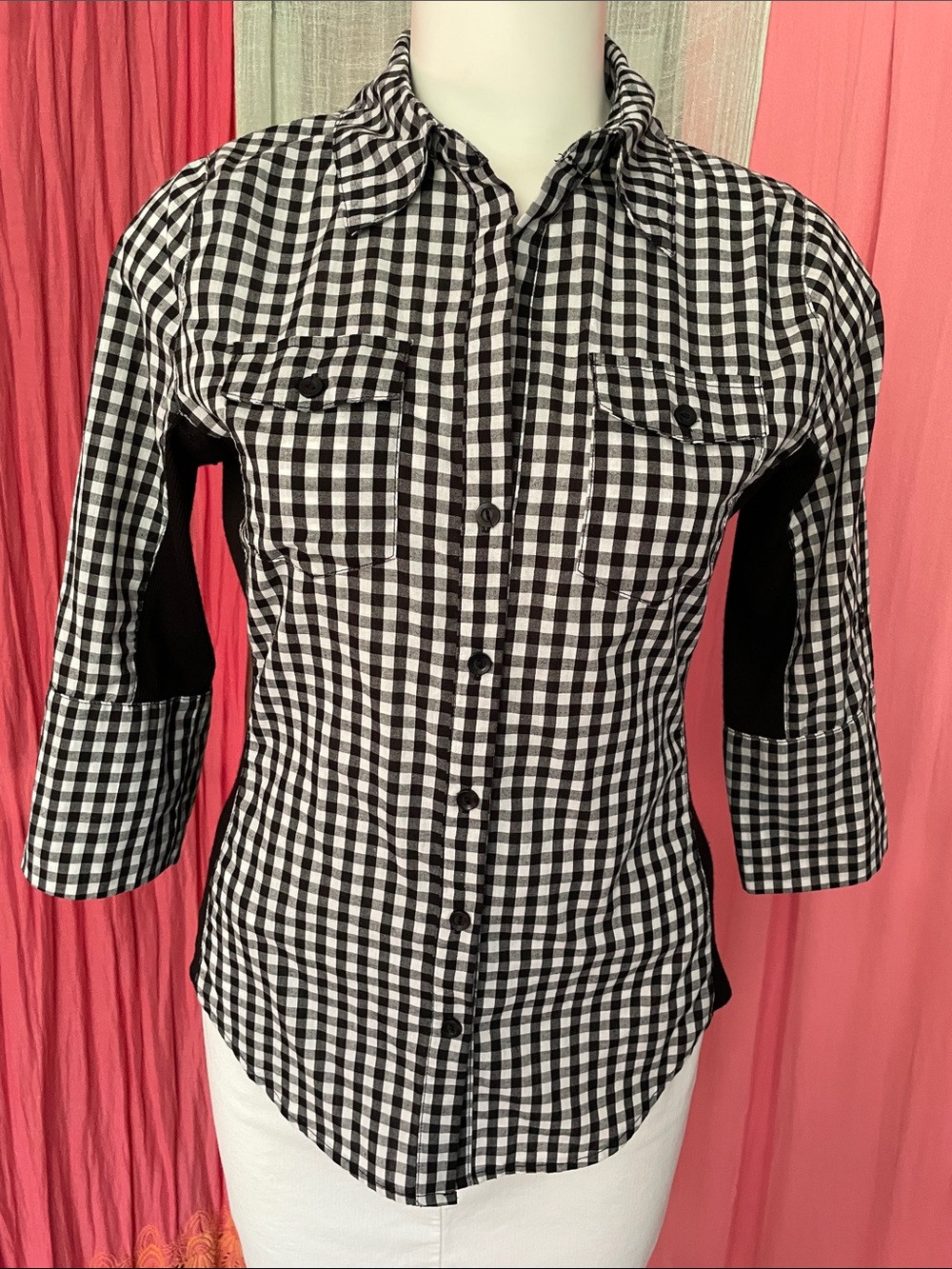Ci Sono Black and White Gingham Button-Down Shirt